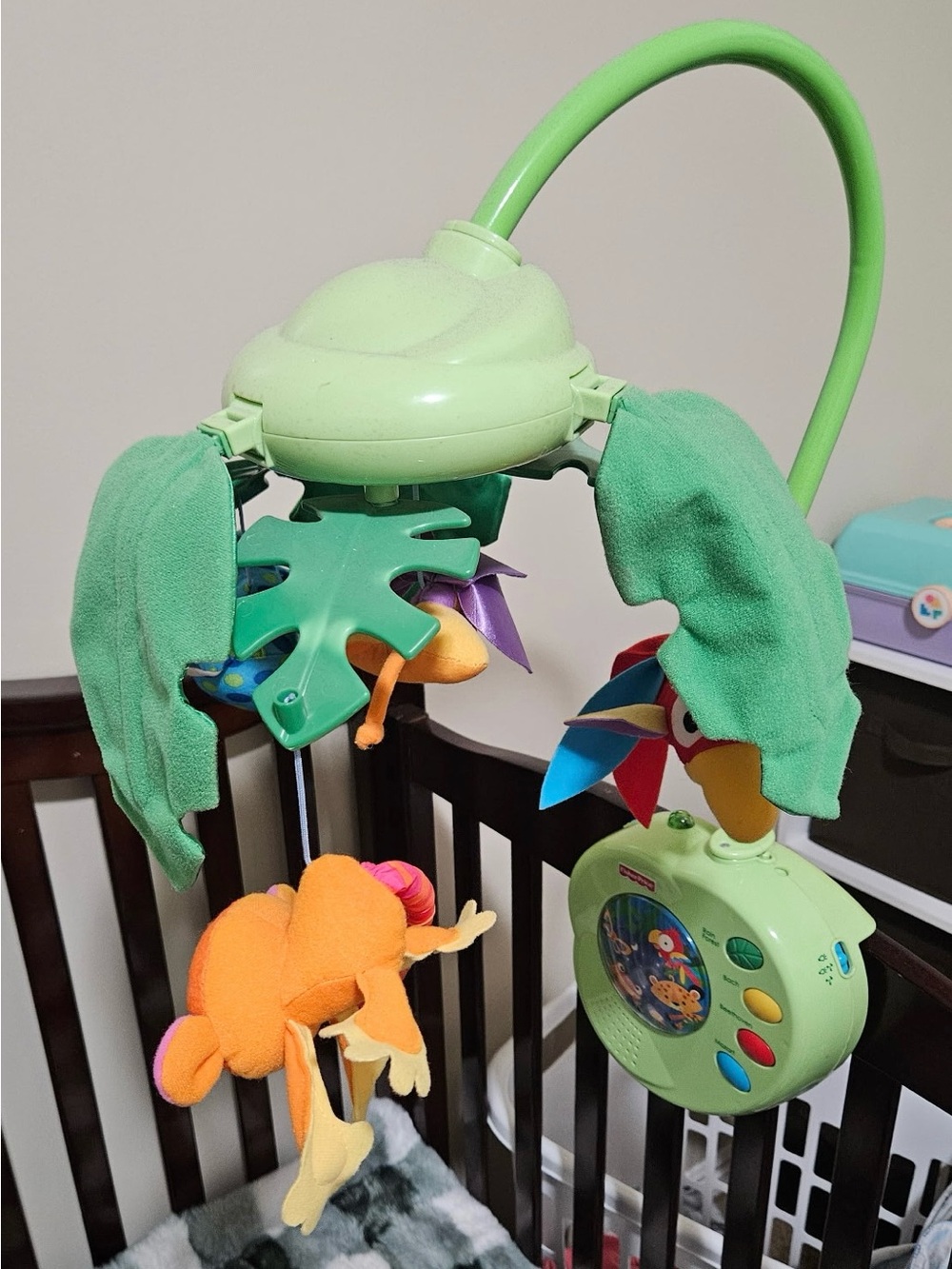 Fisher-Price Light Green Jungle Mobile with Orange Plush Monkey